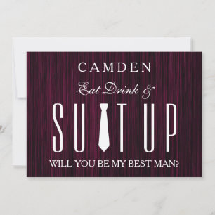 Invitation Eat Drink & Suitup Purple Serez-vous mon meilleur