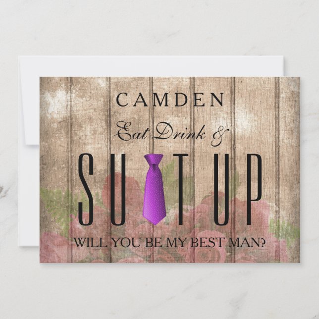 Invitation Eat Drink & Suitup Purple Serez-vous mon meilleur (Devant)