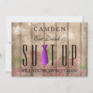 Invitation Eat Drink & Suitup Purple Serez-vous mon meilleur