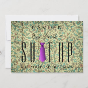 Invitation Eat Drink & Suitup Purple Serez-vous mon meilleur