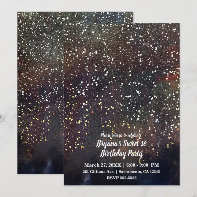 Invitation Eau Aquarelle Étincelante Moderne Rustique Élégant (Devant / Derrière)