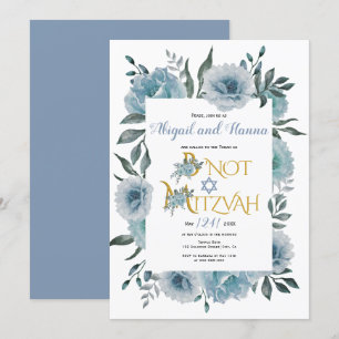 Invitation Eau bleu foncé fleurs florales B'Not Mitzvah