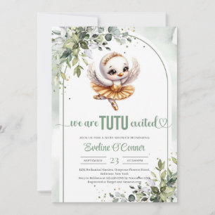 Invitation Eau couleur cygne avec robe tutu or eucalyptus