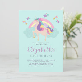 Invitation Eau | Cute Rainbow Unicorn Personnalisé Anniversai