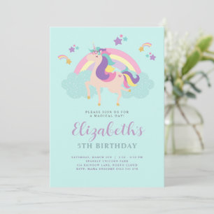 Invitation Eau   Cute Rainbow Unicorn Personnalisé Anniversai