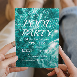 Invitation Eau de piscine vert foncé Je fête à la piscine