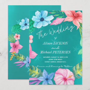 Invitation Eau de plage bleu tropical mariage de couronnes