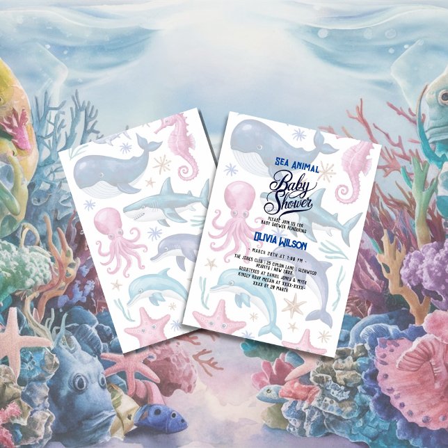 Invitation Eau élégante moderne baby shower animal marin7 (Créateur téléchargé)
