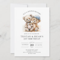 Eau-forte d'un ours en peluche jumeau pour le 1er