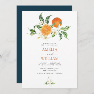 Invitation eau moderne agrumes oranges mariage