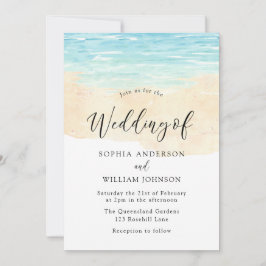 Invitation Eau Moderne Sable Plage Aquarelle Plage Mariage
