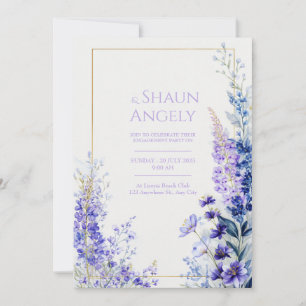 Invitation Eau profonde violet aquarelle Muscari cadre doré m