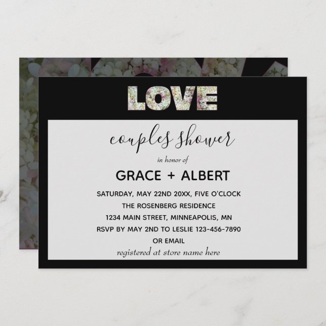 Invitation Ebony Vanilla fraise Hydrangeas Couples Douche (Devant / Derrière)