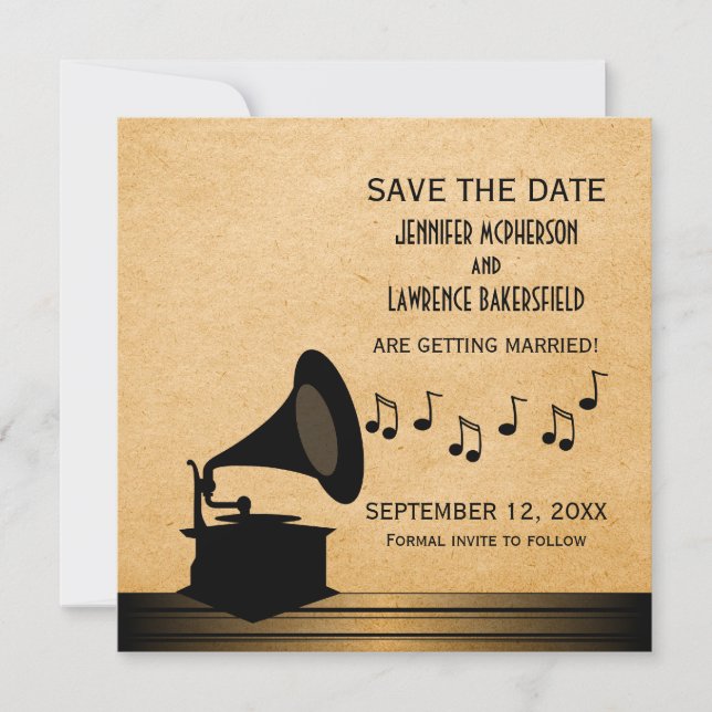 Invitation Ebony Vintage Gramophone pour Sauvegard (Devant)