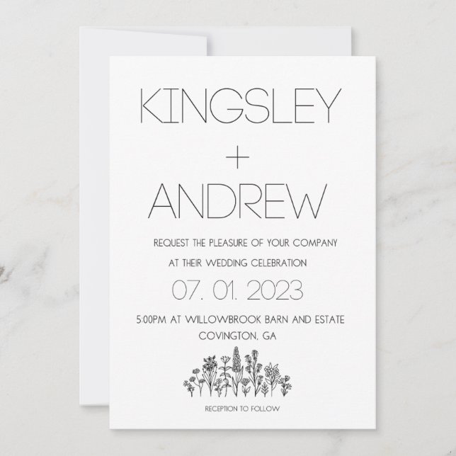 Invitation Écart de Mariage floral minimal et rustique (Devant)