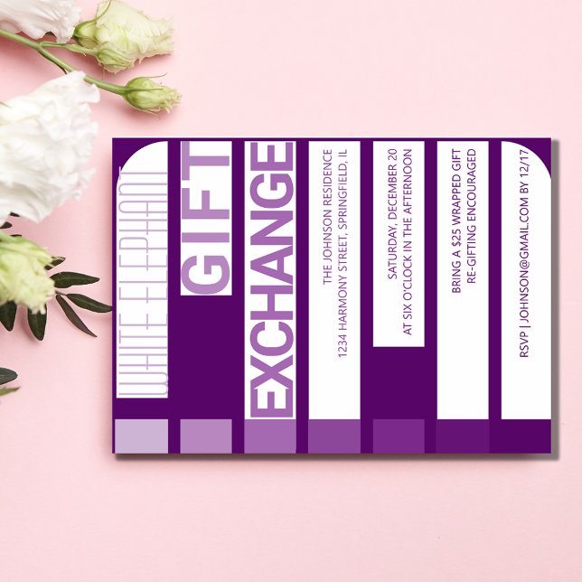 Invitation Échange Cadeau Blanc Stripe Échange Cadeau Fête de (White Elephant Gift Exchange Holiday Party Invitation )