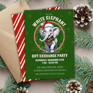 Invitation Échange Cadeau Vert Vacances Blanc Éléphant