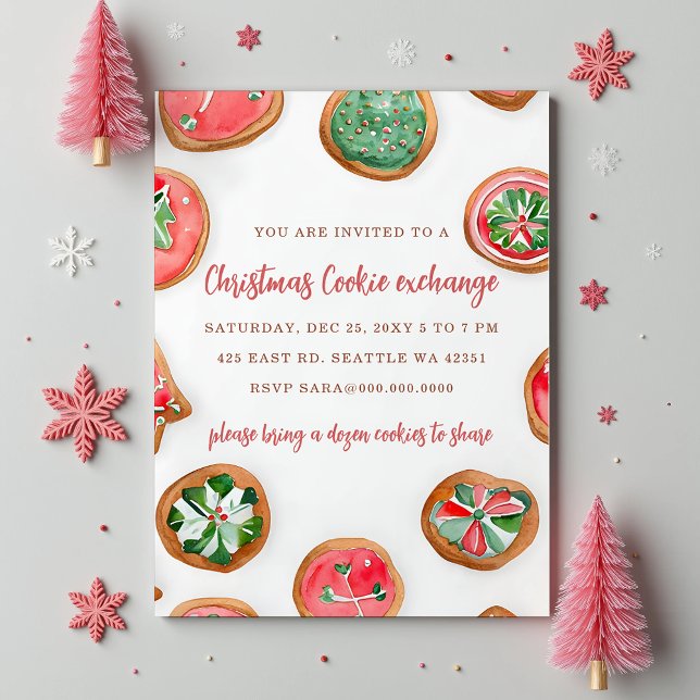 Invitation Échange de biscuits de fête rouge-vert Soirée de N (Red Green Festive Cookie Exchange Christmas Party Invitation)