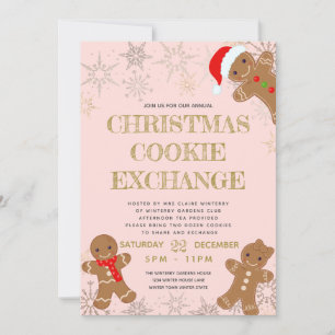 Invitation Échange de biscuits de Noël au pain d'épice rose
