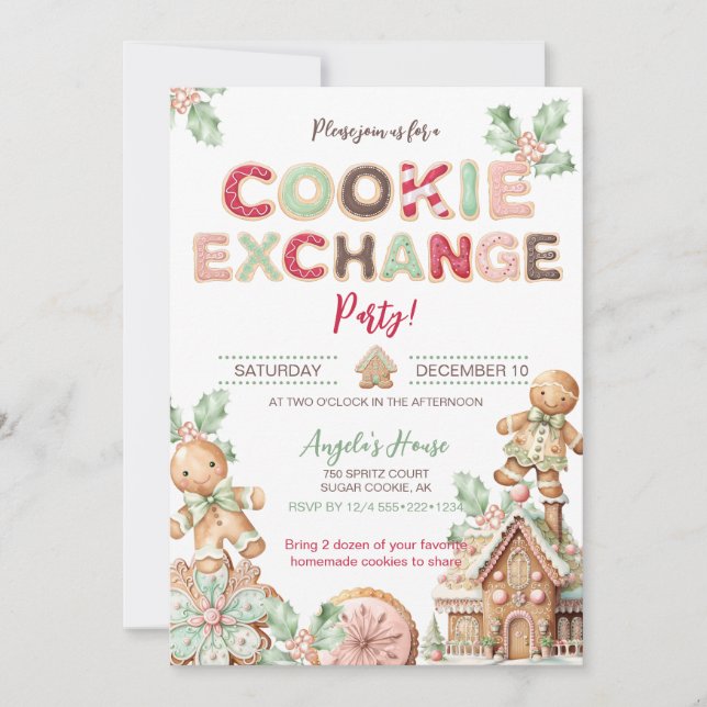 Invitation Échange de biscuits de Noël Cookies pain d'épice (Devant)