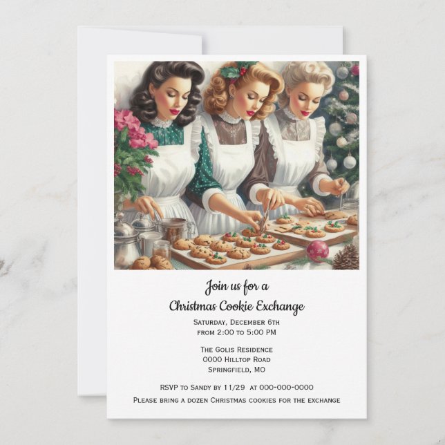 Invitation Échange de biscuits de Noël Dames Rétro  (Devant)
