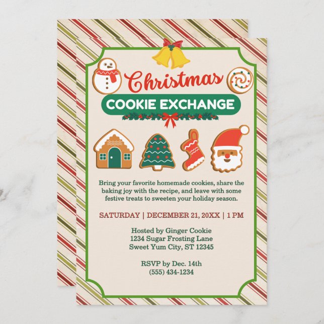Invitation Échange de biscuits de Noël et échange de recettes (Devant / Derrière)