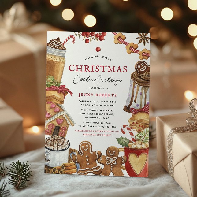 Invitation Échange de biscuits de Noël festifs  (Créateur téléchargé)