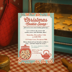 Invitation Échange de biscuits de Noël rétro sarcelle et roug