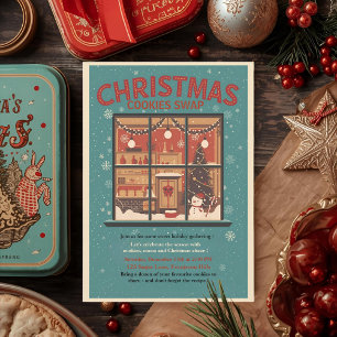 Invitation Échange de biscuits de Noël rétro vintage