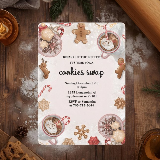 Invitation Échange de biscuits de Noël roses (Créateur téléchargé)