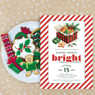 Invitation Échange de biscuits élégants Fête rouge verte