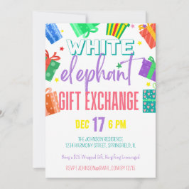 Invitation Échange de cadeaux de fête d'éléphant blanc coloré