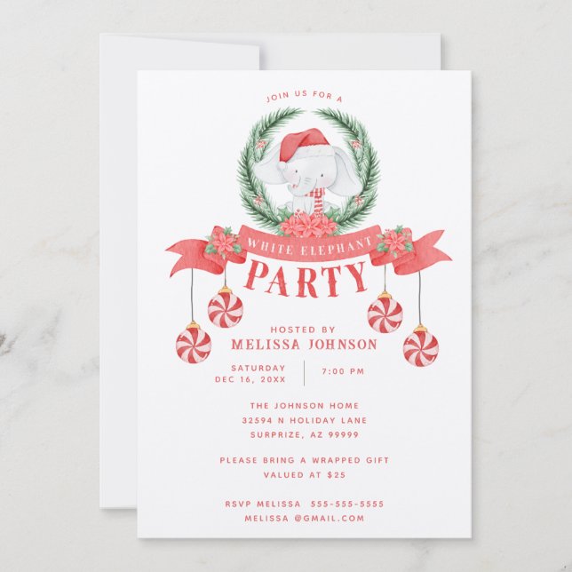 Invitation Échange de cadeaux de Noël à l'éléphant blanc (Devant)