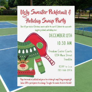 Invitation Échange de cadeaux de Noël de pickleball avec des