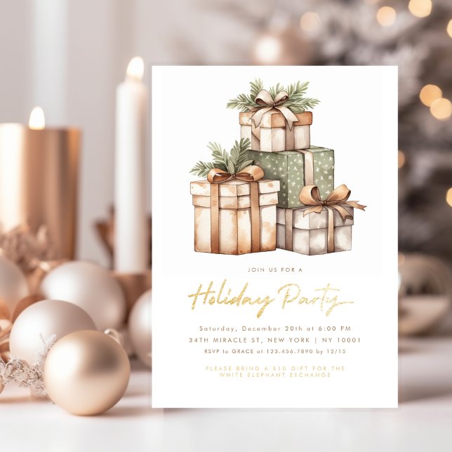 Invitation Échange de cadeaux de Noël Fête des éléphants blan (Créateur téléchargé)