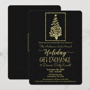 Invitation Échange de cadeaux de vacances Or & Noir Noël