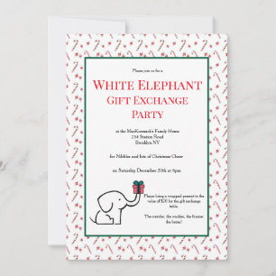 Invitation Échange de cadeaux éléphant blanc drôle fête