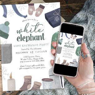 Invitation Échange de Cadeaux Éléphant Blanc Soirée d'Hiver C