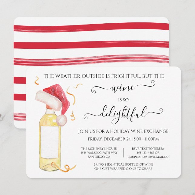 Invitation Échange de vin amusant Fête de Noël Invita (Devant / Derrière)