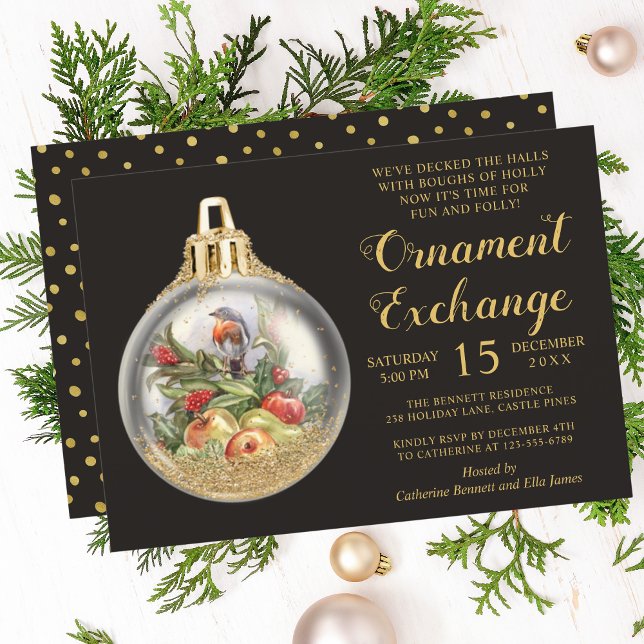 Invitation Échange d'ornement de Noël Bauble aux oiseaux flor (Créateur téléchargé)