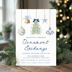 Invitation Échange d'ornement de Noël bleu élégant