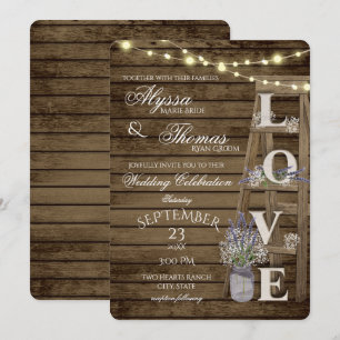 Invitation Echelle rustique et lumière Lavender Love Mariage