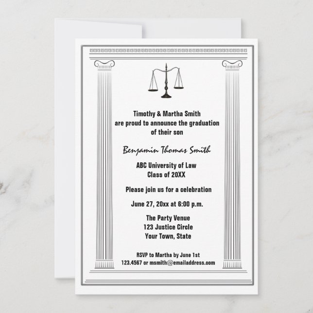 Invitation Échelles, colonnes, loi Annoucement licencié (Devant)