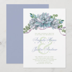 Invitation Echeveria d'aquarelle avec ruban pourpre