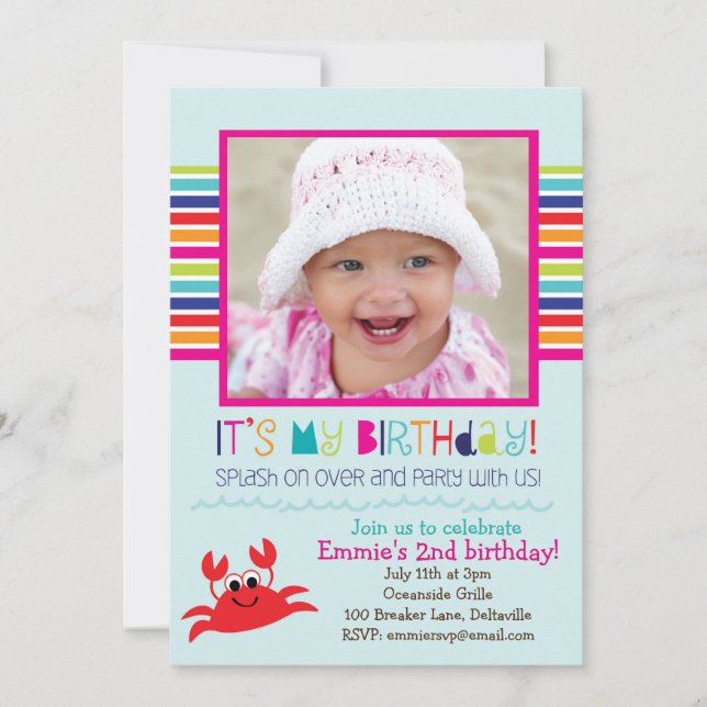 Invitation Éclaboussant la fête d'anniversaire d'été de crabe (Devant)