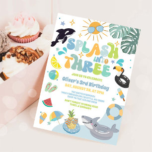Invitation Éclabousser dans Trois Fête de Piscine Été 3ème An