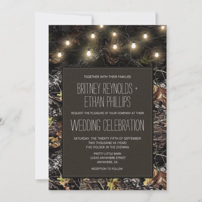 Invitation Éclairage à cordes + Chasse Camo Mariage Invitatio (Devant)