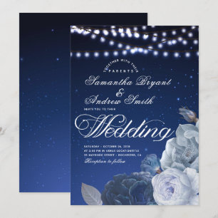Invitation Éclairage à cordes étoiles Mariage élégant bleu
