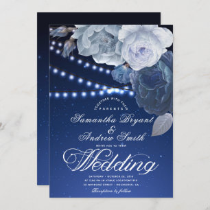 Invitation Éclairage à cordes étoiles Mariage élégant bleu