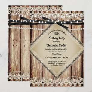 Invitation Éclairage à cordes noires en bois de dentelle de p